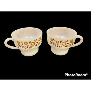 2 vintage Termocrisa white & brown milk glass coffee cups mugs
